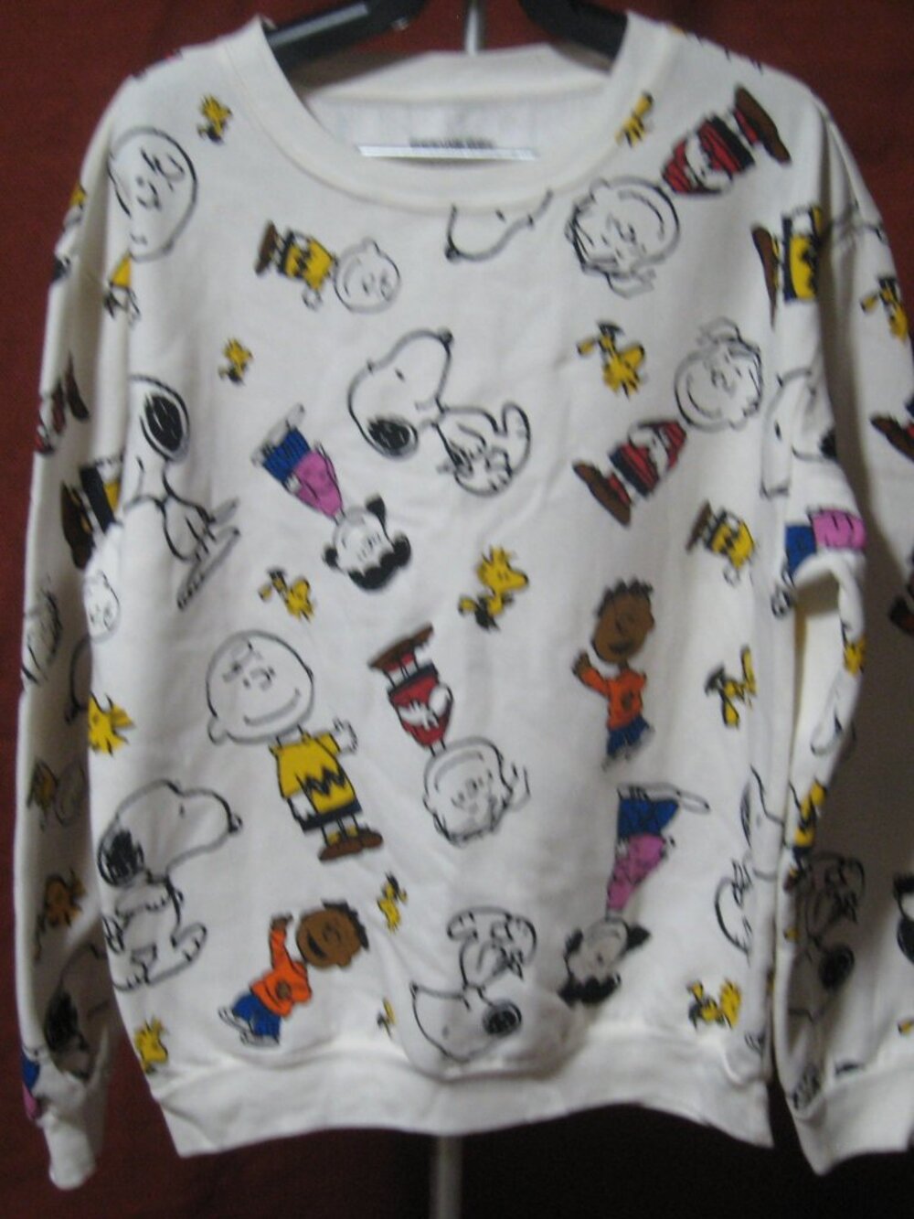 Peanuts Snoopy All Over Print Crewneck Sweatshirt Ivory Juniors L 11-13